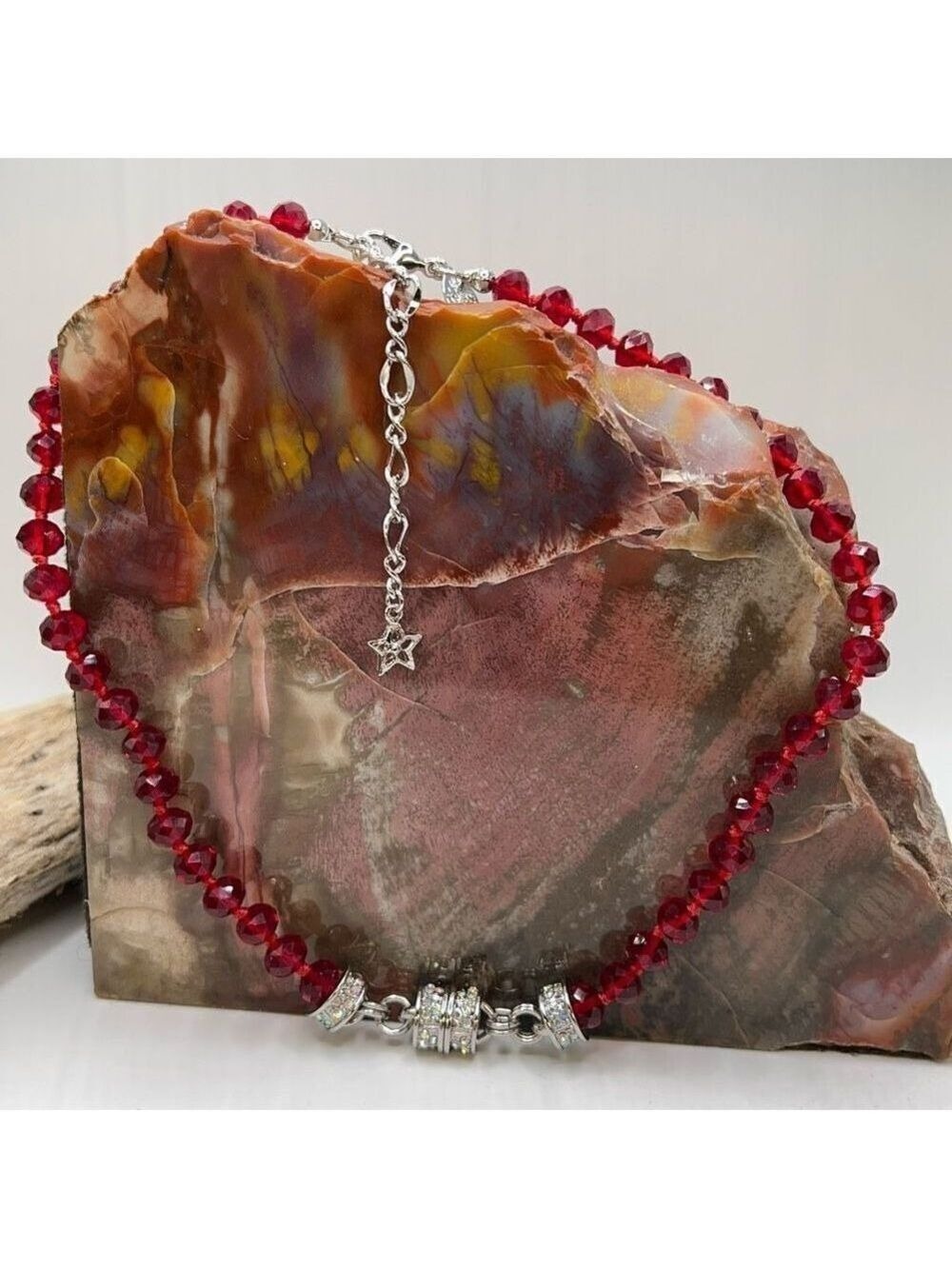KIRKS FOLLY CRYSTAL BEADED MAGNETIC NECKLACE Red Gold Tone